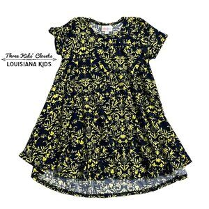 LuLaRoe Kids Sz 4 Navy & Neon Yellow Scarlett Dress